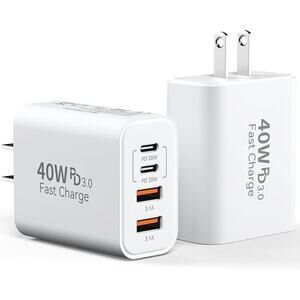 USB C Charger Block 2 Pack 40W Fast Charging 4 Port Wall Plug Power Adapter